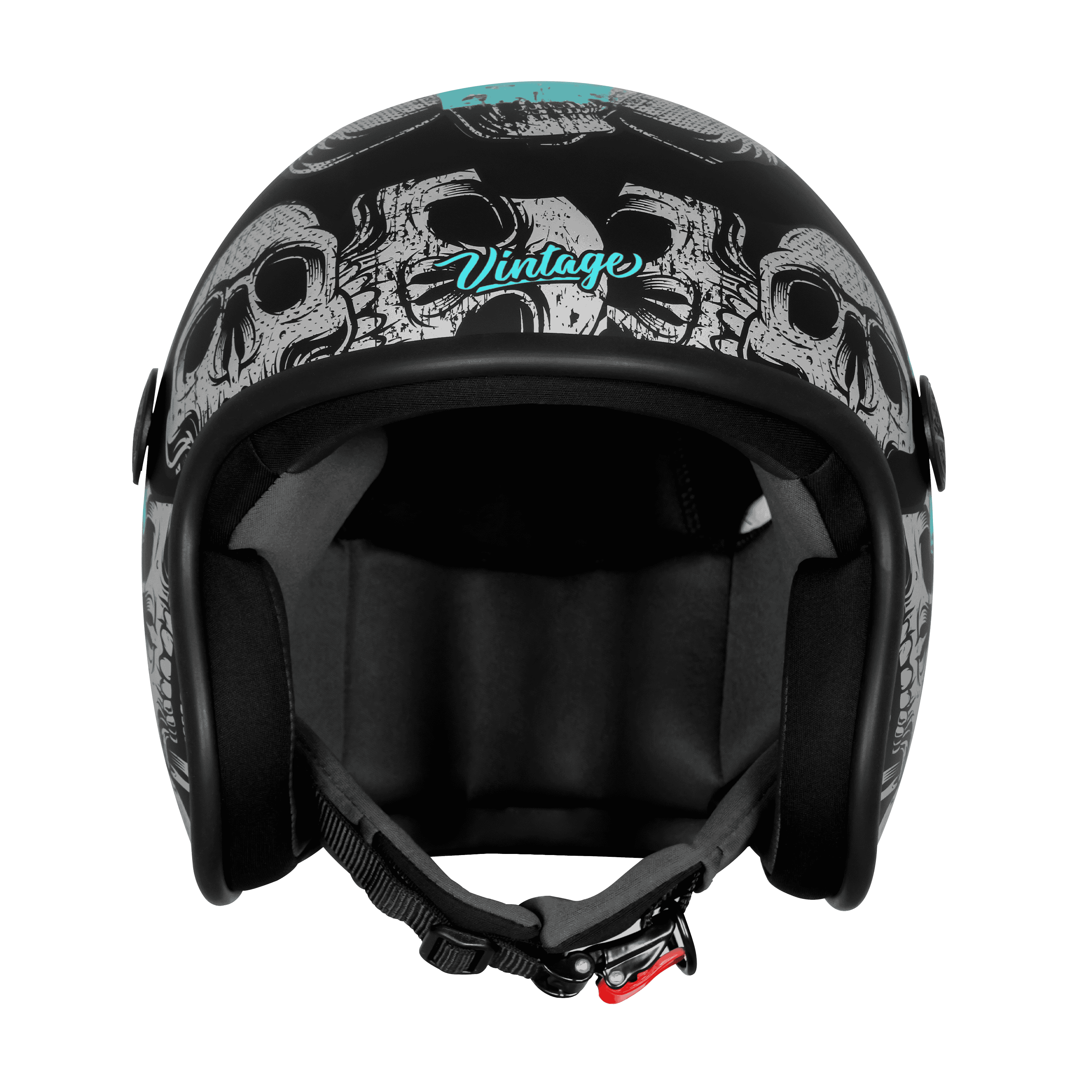 SBH-55 VINTAGE SKULL MAT BLACK WITH TURQUOISE